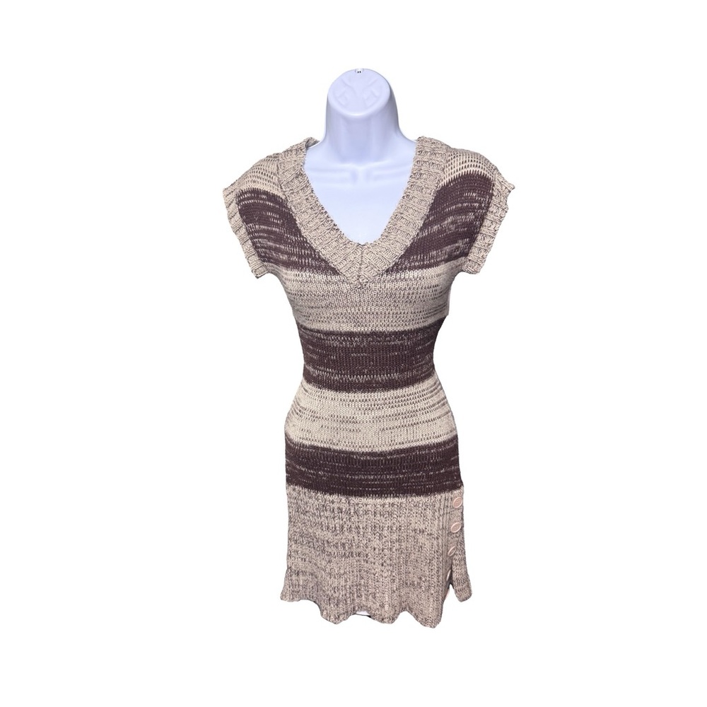Body Central Warm Brown Striped Knit V-Neck Dress